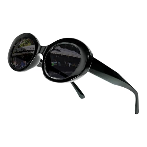 80Days Damen Oval Sonnenbrille – Auffälliges Design, Vintage Chic, UV400 Schutz (BLK) von 80Days