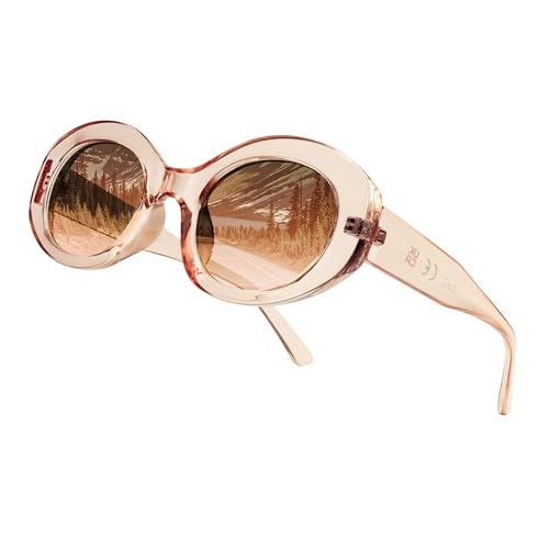 80Days Damen Oval Sonnenbrille – Auffälliges Design, Vintage Chic, UV400 Schutz (Xtal.Pink) von 80Days