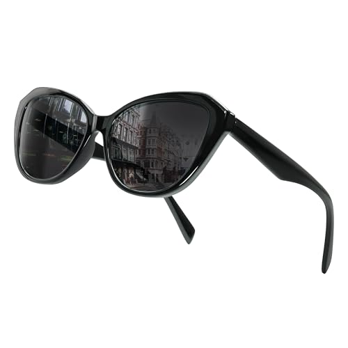 80Days Damen Sonnenbrille mit Geometrischem Design – Elegante Silhouette, Zeitloser Glamour, UV400 Schutz (BLK) von 80Days