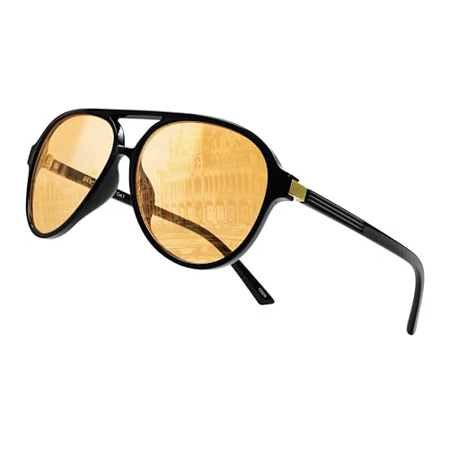 80Days Pilotenbrille – Klassischer Doppelsteg, Dezentes Metalldetail, UV400 Schutz (BLK/Orange) von 80Days