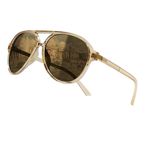 80Days Pilotenbrille – Klassischer Doppelsteg, Dezentes Metalldetail, UV400 Schutz (Champagne) von 80Days