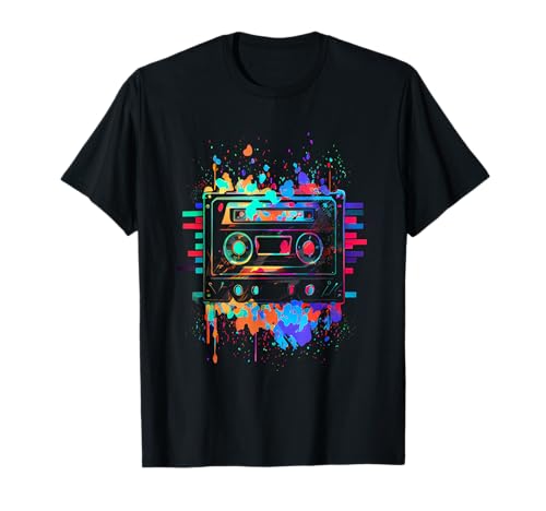 80er 90er Jahre Retro Kassette Outfits & Geschenk 80er Musik Kassette Party T-Shirt Damen Schwarz Crew Neck Kurzarm T-Shirt Small EU S von 80er 90er Jahre Retro Kassette Outfits & Geschenk