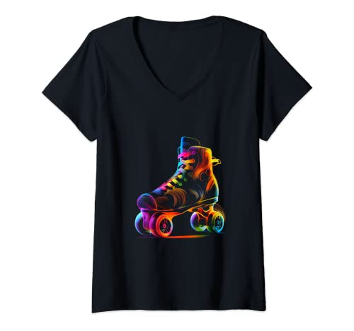 Damen 90er 80er Jahre Motto Party Outfit Kostüm Geschenk T-Shirt mit V-Ausschnitt Damen 90er 80er Jahre Motto Party Outfit Kostüm Geschenk T-Shirt mit V-Ausschnitt von 80er 90er Jahre Retro Rollshuhe Outfits Geschenk