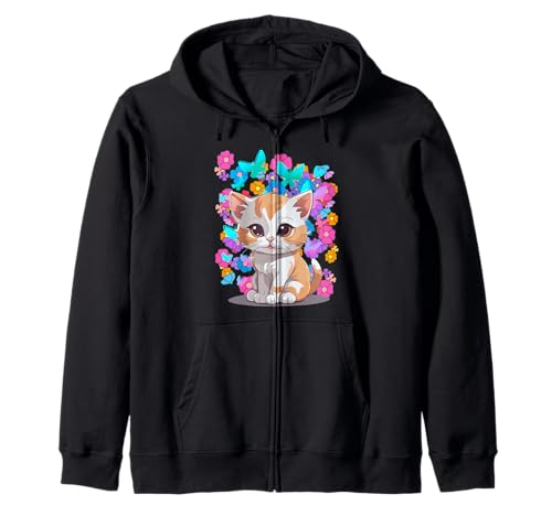 Frühling Sommer Kätzchen Katze Katzen Kinder Mädchen Teenie Kapuzenjacke von 80er 90er Katzen Retro Katze Vintage