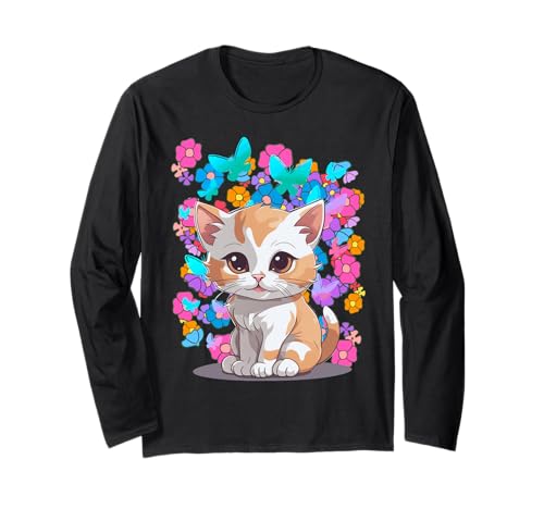 Frühling Sommer Kätzchen Katze Katzen Kinder Mädchen Teenie Langarmshirt von 80er 90er Katzen Retro Katze Vintage