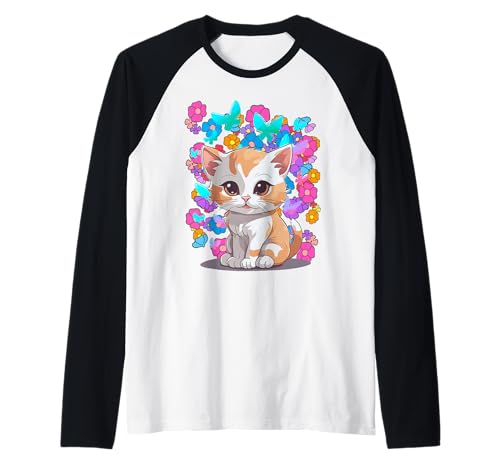 Frühling Sommer Kätzchen Katze Katzen Kinder Mädchen Teenie Raglan von 80er 90er Katzen Retro Katze Vintage