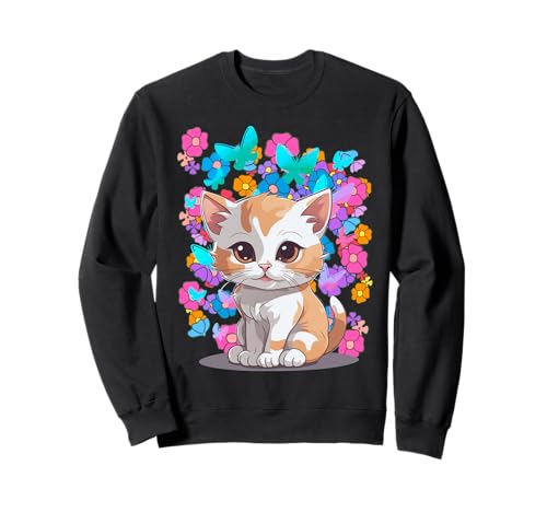 Frühling Sommer Kätzchen Katze Katzen Kinder Mädchen Teenie Sweatshirt von 80er 90er Katzen Retro Katze Vintage