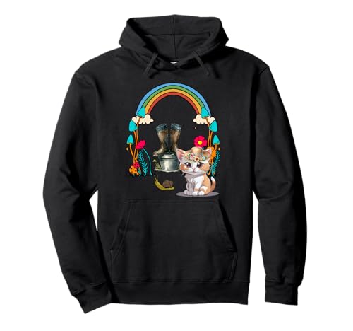 Garten Katze Mädchen Regenbogen Katzen Hobbygärtner Kind Pullover Hoodie von 80er 90er Katzen Retro Katze Vintage