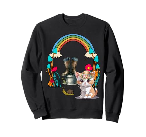 Garten Katze Mädchen Regenbogen Katzen Hobbygärtner Kind Sweatshirt von 80er 90er Katzen Retro Katze Vintage