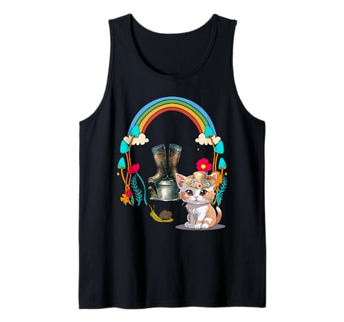 Garten Katze Mädchen Regenbogen Katzen Hobbygärtner Kind Tank Top von 80er 90er Katzen Retro Katze Vintage