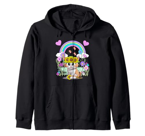 Garten Regenbogen Katze Retro Katzen Mädchen Kinder Kapuzenjacke von 80er 90er Katzen Retro Katze Vintage