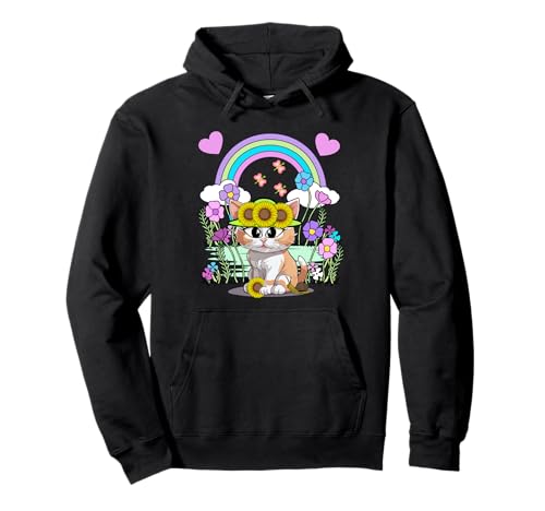 Garten Regenbogen Katze Retro Katzen Mädchen Kinder Pullover Hoodie Garten Regenbogen Katze Retro Katzen Mädchen Kinder Pullover Hoodie von 80er 90er Katzen Retro Katze Vintage