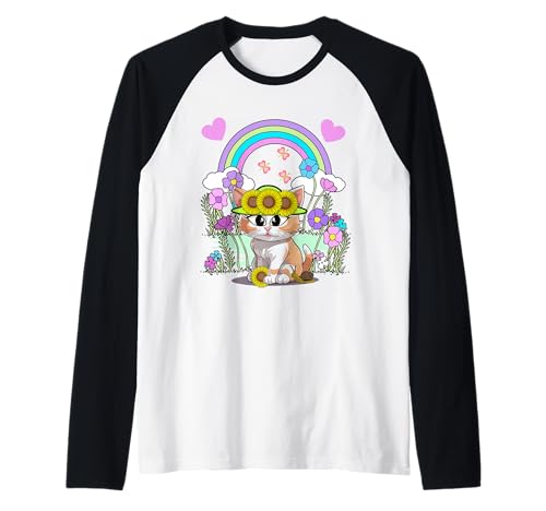 Garten Regenbogen Katze Retro Katzen Mädchen Kinder Raglan von 80er 90er Katzen Retro Katze Vintage