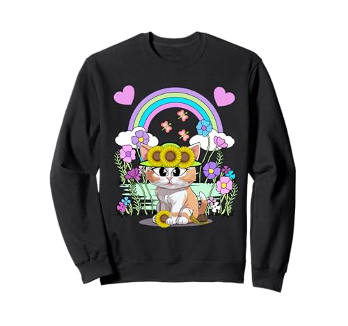 Garten Regenbogen Katze Retro Katzen Mädchen Kinder Sweatshirt von 80er 90er Katzen Retro Katze Vintage