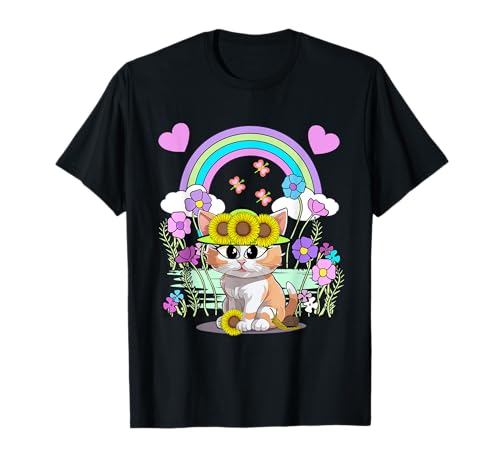 Garten Regenbogen Katze Retro Katzen Mädchen Kinder T-Shirt von 80er 90er Katzen Retro Katze Vintage