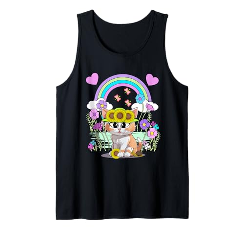 Garten Regenbogen Katze Retro Katzen Mädchen Kinder Tank Top von 80er 90er Katzen Retro Katze Vintage