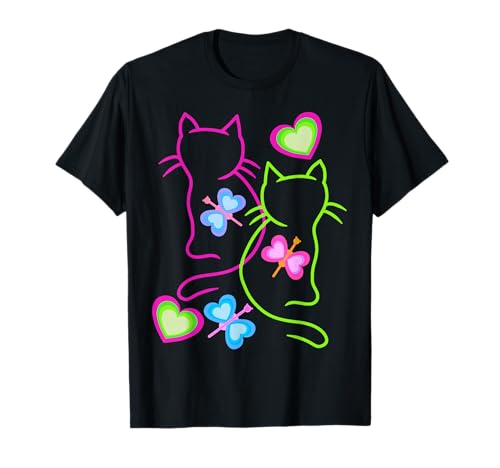 Katze Katzen Schmetterlinge Frühling Kinder Kind 80er 90er T-Shirt von 80er 90er Katzen Retro Katze Vintage