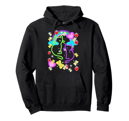 Regenbogen Retro Katzen Sommer Erdbeeren Kind Mädchen Pullover Hoodie von 80er 90er Katzen Retro Katze Vintage
