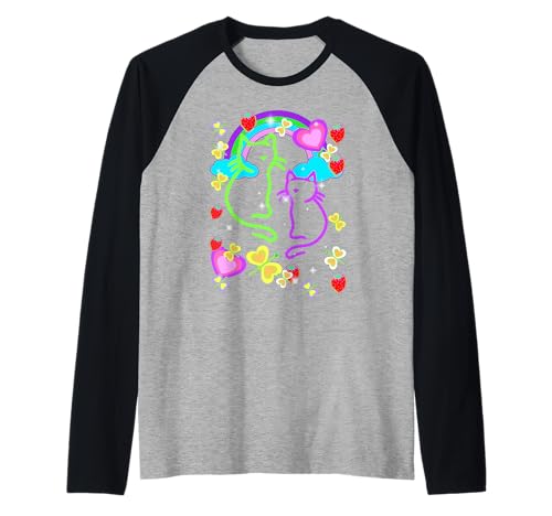 Regenbogen Retro Katzen Sommer Erdbeeren Kind Mädchen Raglan von 80er 90er Katzen Retro Katze Vintage