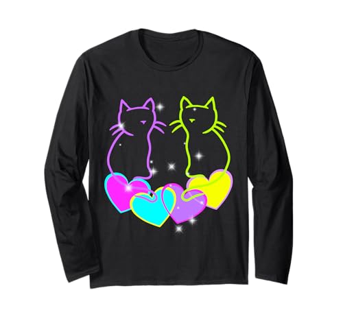 Retro 60er 80er Vintage Katzen Herz Valentin Katze Kinder Langarmshirt von 80er 90er Katzen Retro Katze Vintage
