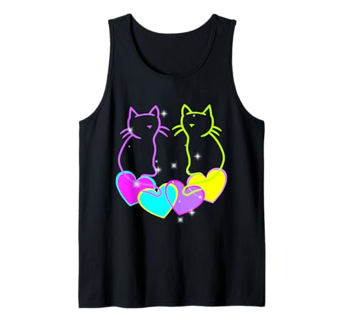Retro 60er 80er Vintage Katzen Herz Valentin Katze Kinder Tank Top von 80er 90er Katzen Retro Katze Vintage