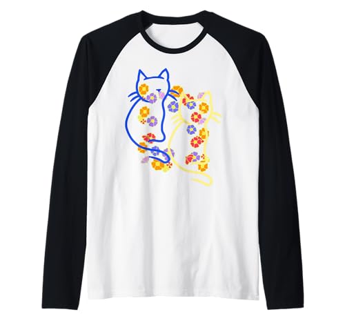 Retro Blumen Katzen Kinder Mädchen Katze 60er Raglan von 80er 90er Katzen Retro Katze Vintage