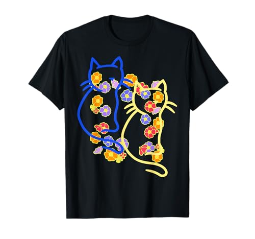 Retro Blumen Katzen Kinder Mädchen Katze 60er T-Shirt von 80er 90er Katzen Retro Katze Vintage