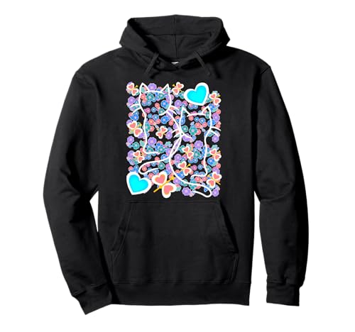 Retro Katze Katzen Blumen 60er Mädchen Kinder Herz Pullover Hoodie von 80er 90er Katzen Retro Katze Vintage