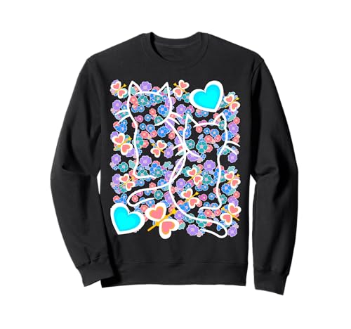 Retro Katze Katzen Blumen 60er Mädchen Kinder Herz Sweatshirt von 80er 90er Katzen Retro Katze Vintage