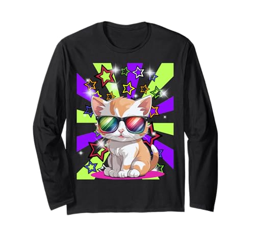 Retro Katze Kinder Mädchen Jungen 60er 80er Langarmshirt von 80er 90er Katzen Retro Katze Vintage