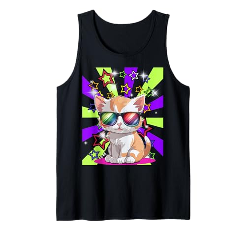 Retro Katze Kinder Mädchen Jungen 60er 80er Tank Top von 80er 90er Katzen Retro Katze Vintage