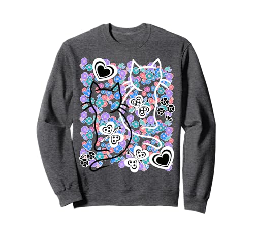 Retro Katzen Katze 60er Herzen Mädchen Kinder Vintage Blumen Sweatshirt von 80er 90er Katzen Retro Katze Vintage