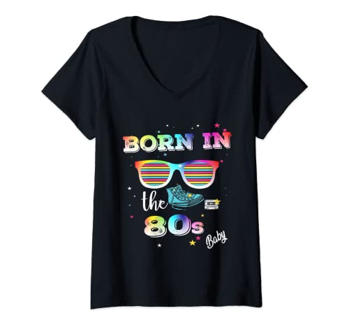 Damen Geboren In Den 80er Jahren Kostüm Achtziger 80s Kindheit T-Shirt mit V-Ausschnitt von 80er Jahre 80s Retro Vintage Designs