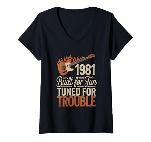 Damen 80s Rock Music Guitar Lover Dad Vintage 1981 Birthday Party T-Shirt mit V-Ausschnitt von 80er Jahre Geburtstag Outfit Männer & Frauen