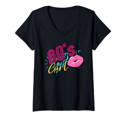 Damen 80er Jahre 80s Girl T-Shirt mit V-Ausschnitt von 80er Jahre Geschenke