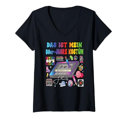 Damen 80er Jahre Party Outfit Herren 90er Jahre - Damen Retro T-Shirt mit V-Ausschnitt Damen 80er Jahre Party Outfit Herren 90er Jahre - Damen Retro T-Shirt mit V-Ausschnitt von 80er Jahre Kleidung Frauen 90er Jahre Kostüm