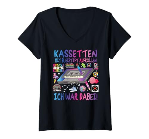Damen 80er Jahre Party Outfit Herren 90er Jahre - Damen Retro T-Shirt mit V-Ausschnitt von 80er Jahre Kleidung Frauen 90er Jahre Kostüm