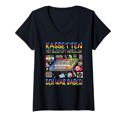 Damen 80er Jahre Party Outfit Herren 90er Jahre - Damen Retro T-Shirt mit V-Ausschnitt Damen 80er Jahre Party Outfit Herren 90er Jahre - Damen Retro T-Shirt mit V-Ausschnitt von 80er Jahre Kleidung Frauen 90er Jahre Kostüm