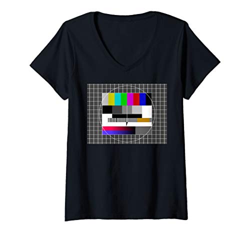 Damen 80er Jahre Kostüm Tshirt - TV Testbild Sendepause T-Shirt T-Shirt mit V-Ausschnitt von 80er Jahre Kostüm T Shirt 80s Shirt