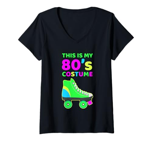 Damen 80er Jahre Kostüm Party Rollschuhe Outfit Herren Damen T-Shirt mit V-Ausschnitt Damen 80er Jahre Kostüm Party Rollschuhe Outfit Herren Damen T-Shirt mit V-Ausschnitt von 80er Jahre Party Retro Vintage Geschenkidee