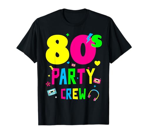 80s Jahre Outfit Party Crew Mottoparty Kostüm Damen Herren T-Shirt von 80er Karneval Kostüm Fasching 80s Party