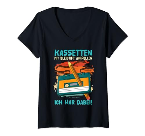 Damen Kassette Bleistift 80er Jahre Outfit 90er Jahre Outfit T-Shirt mit V-Ausschnitt Damen Kassette Bleistift 80er Jahre Outfit 90er Jahre Outfit T-Shirt mit V-Ausschnitt von 80er und 90er Jahre Outfit Kassette