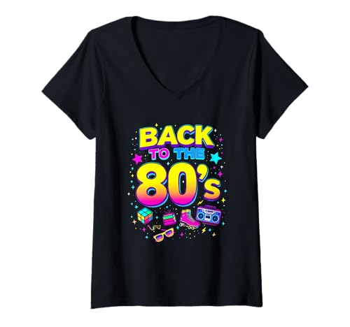 Damen Back to The 80s T-Shirt mit V-Ausschnitt Damen Back to The 80s T-Shirt mit V-Ausschnitt von 80s Back Bigger Music 80's Nostalgia Retro