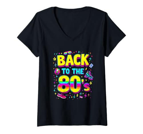 Damen Back to The 80s T-Shirt mit V-Ausschnitt Damen Back to The 80s T-Shirt mit V-Ausschnitt von 80s Back Bigger Music 80's Nostalgia Retro
