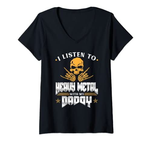 Damen Ich höre Heavy Metal mit My Daddy Boys Heavy Metal Kids T-Shirt mit V-Ausschnitt Damen Ich höre Heavy Metal mit My Daddy Boys Heavy Metal Kids T-Shirt mit V-Ausschnitt von 80s Metalhead Fan Gifts and Accessories