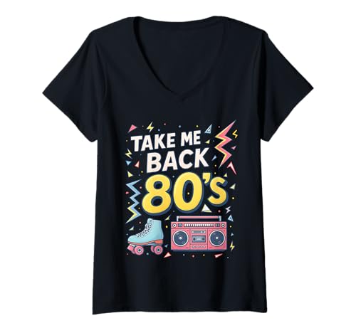 Damen Bring mich zurück in die 80er: Down-Memory-Lane-Kunst T-Shirt mit V-Ausschnitt Damen Bring mich zurück in die 80er: Down-Memory-Lane-Kunst T-Shirt mit V-Ausschnitt von 80s Retro Classic Vintage Style Nostalgic