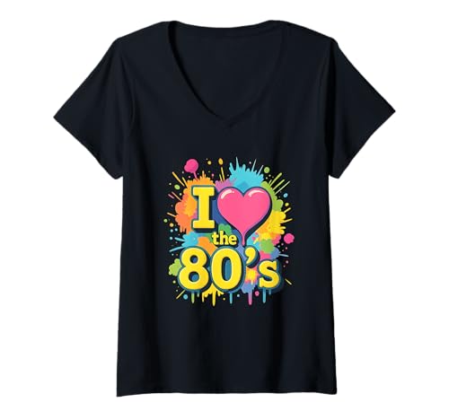 Damen Ich liebe die Memory Lane Retro-Grafik der 80er T-Shirt mit V-Ausschnitt Damen Ich liebe die Memory Lane Retro-Grafik der 80er T-Shirt mit V-Ausschnitt von 80s Retro Classic Vintage Style Nostalgic