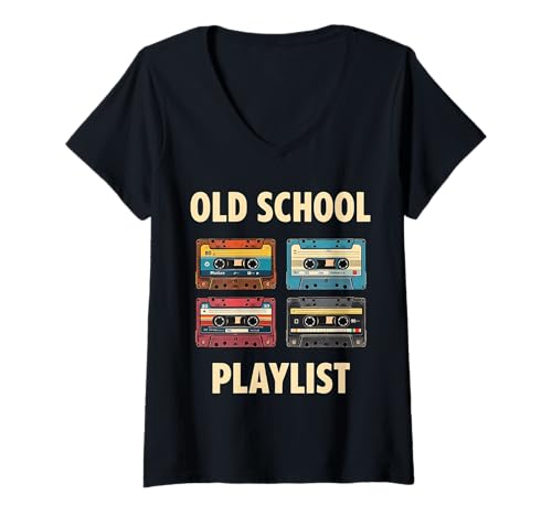 Damen Playlist der alten Schule, Disco Vibes, Throwback-Design T-Shirt mit V-Ausschnitt Damen Playlist der alten Schule, Disco Vibes, Throwback-Design T-Shirt mit V-Ausschnitt von 80s Retro Classic Vintage Style Nostalgic