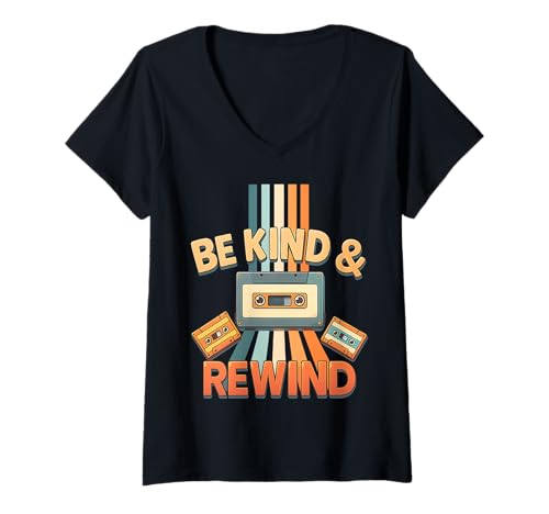 Damen Sweet Memories Be Kind And Rewind Retro-Trowback-Atmosphäre T-Shirt mit V-Ausschnitt Damen Sweet Memories Be Kind And Rewind Retro-Trowback-Atmosphäre T-Shirt mit V-Ausschnitt von 80s Retro Classic Vintage Style Nostalgic