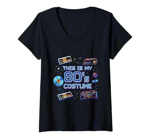 Damen This is My 80's Costume Retro 80s Nostalgie Fun Memories T-Shirt mit V-Ausschnitt Damen This is My 80's Costume Retro 80s Nostalgie Fun Memories T-Shirt mit V-Ausschnitt von 80s Retro Classic Vintage Style Nostalgic